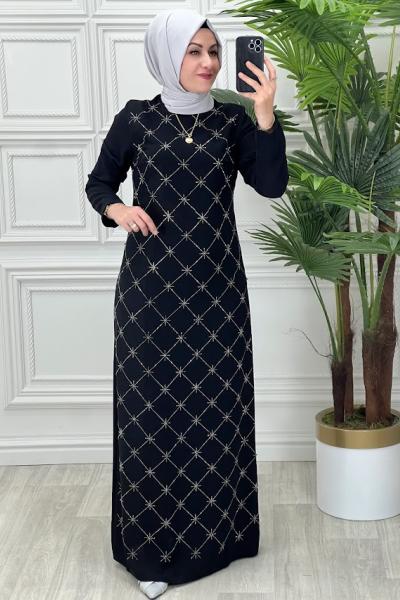 1015 Yaldızlı Elbise Siyah