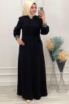 0015 Kolları Şeritli Ferace Siyah Siyah