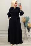 0015 Kolları Şeritli Ferace Siyah Siyah