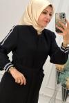 0015 Kolları Şeritli Ferace Siyah Siyah