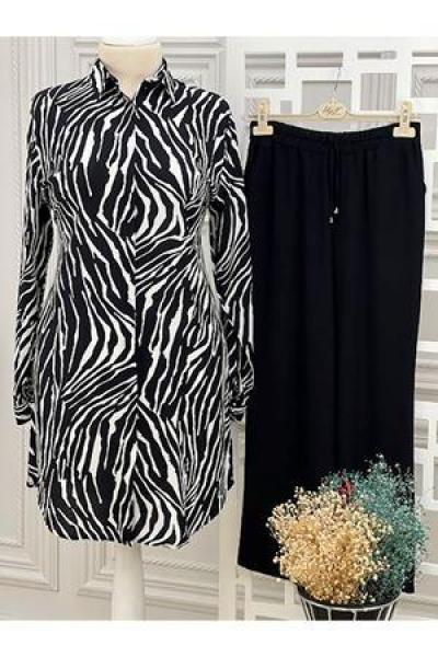 004 Düz Zebra Viskon Tunik Siyah Diğer