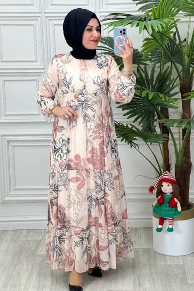 02205 Ihlamur Elbise Taş Rengi