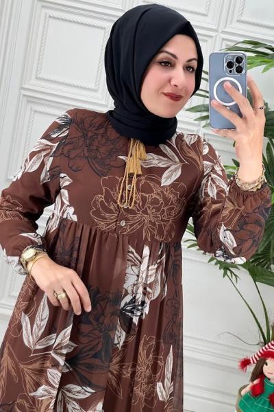 02205 Ihlamur Elbise Kahverengi