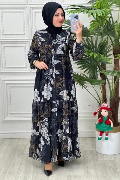 02205 Ihlamur Elbise Siyah