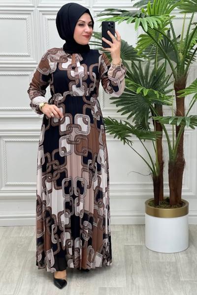 02235 Leylak Elbise Kahverengi