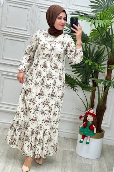 0224 Frezya Elbise Kahverengi