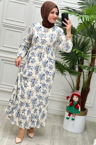 0224 Frezya Elbise Mavi