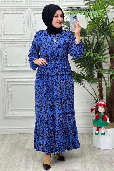 0225 Güldefne Elbise Saks Mavisi