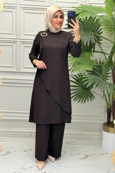 0359 Tunik Takım  Kahverengi