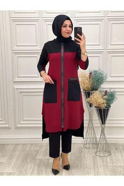 1011 Fermuar Detay Kap Siyah Kırmızı