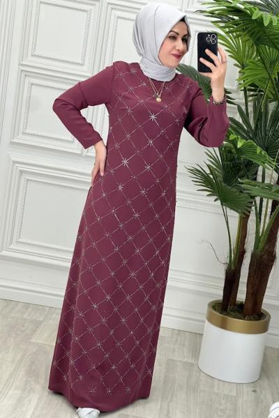 1015 Yaldızlı Elbise Gül