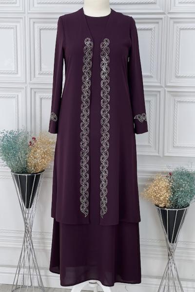 1019 Anne Yelekli Elbise Mürdüm