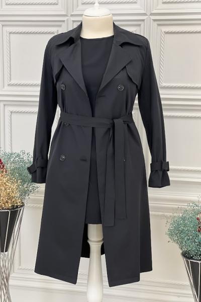 1102 Asude Trençkot Siyah Siyah