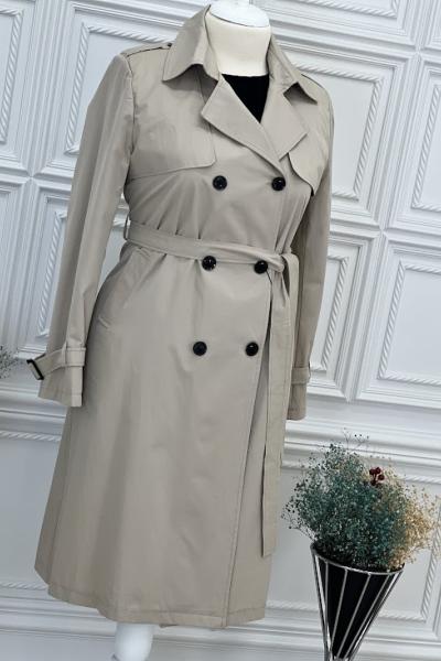 1102 Asude Trençkot Taş Rengi Taş Rengi