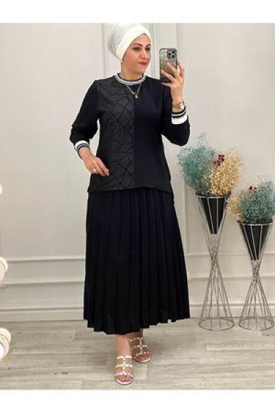 1106 Jakarlı Etek Takım Siyah Siyah