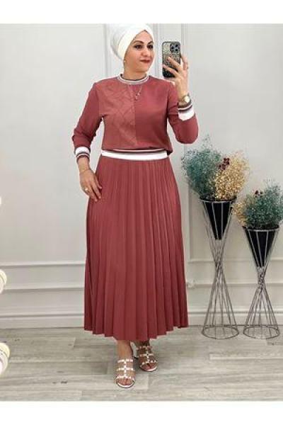 1106 Jakarlı Etek Takım Gül Gül