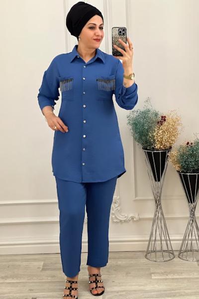 1108 Cebi Boncuk Detaylı Takım İndigo İndigo