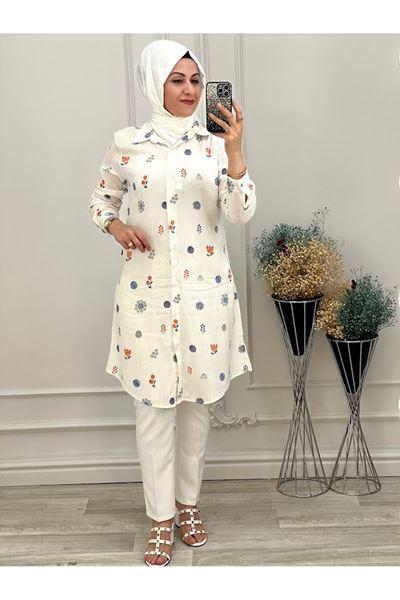 1109 Viskon Tunik Krem Küçük Beden Diğer