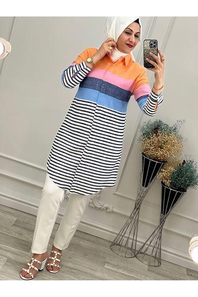 1114 Çizgili Gömlek Portakal Küçük Beden Diğer