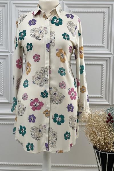 1115 Viskon Tunik Krem Büyük Beden Krem