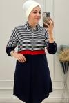 1117 Viskon Çizgili Tunik Lacivert Küçük Beden Lacivert
