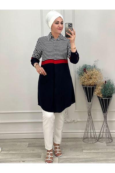 1117 Viskon Çizgili Tunik Lacivert Küçük Beden Diğer