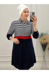 1117 Viskon Çizgili Tunik Lacivert Küçük Beden Diğer