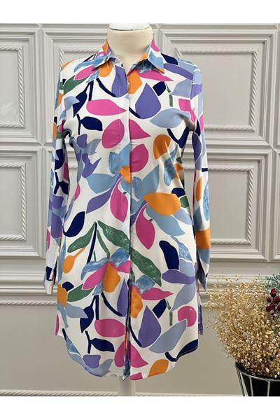 1119 Renkli Viskon Tunik Lila Büyük Beden Diğer