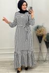 1120 Viskon Kazayaklı Elbise Siyah Beyaz