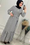 1120 Viskon Kazayaklı Elbise Siyah Beyaz