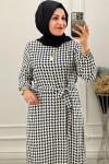 1120 Viskon Kazayaklı Elbise Siyah Beyaz