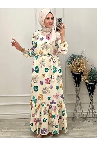 1121 Viskon Çiçekli Elbise Diğer
