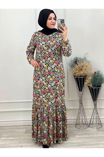 1122 Sık Çiçekli Elbise Siyah Diğer