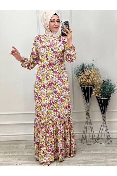 1122 Sık Çiçekli Elbise Krem Diğer