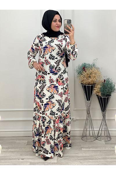 1123 Büyük Yapraklı Elbise Krem Diğer