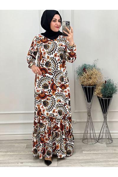 1125 Şal Desen Elbise Krem Diğer