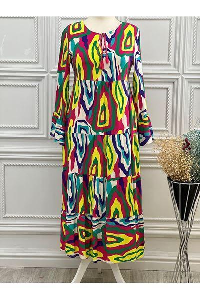 1128 Boyun Bağlamalı Halka Desen Elbise Mor Diğer