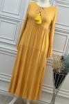 1129 Boyun Bağlamalı Elbise Sarı Sarı