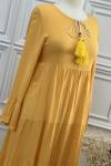 1129 Boyun Bağlamalı Elbise Sarı Sarı