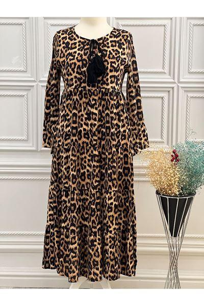 1131 Boyun Bağlamalı Leopar Elbise Diğer