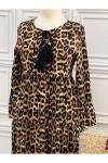 1131 Boyun Bağlamalı Leopar Elbise Diğer