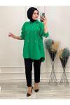 1132 Çiçek Taşlı Keten Gömlek Yeşil Yeşil