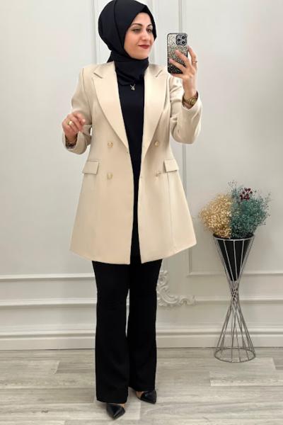 1134 Kruvaze Ceket Bej Bej