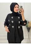 1136 Damla Taşlı Gömlek Siyah Siyah