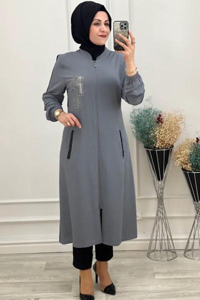 1146 Kare Detaylı Kap Gri Gri