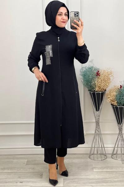 1146 Kare Detaylı Kap Siyah Siyah