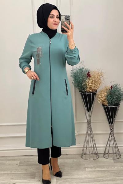 1146 Kare Detaylı Kap Mint Mint Yeşili