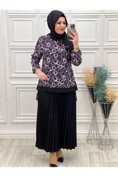 1156 Halka Desenli Etekli Takım Violet Diğer