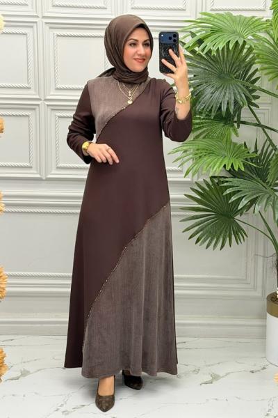1163 Elbise  Kahverengi