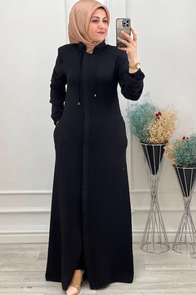 1203 Aerobin Düz Ferace Siyah Siyah